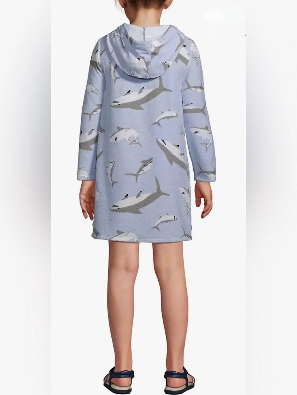 Lands' End Light Blue Shark-Print Hooded Swim Coverup